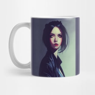 Anime Girl in a Black Leather Jacket Mug